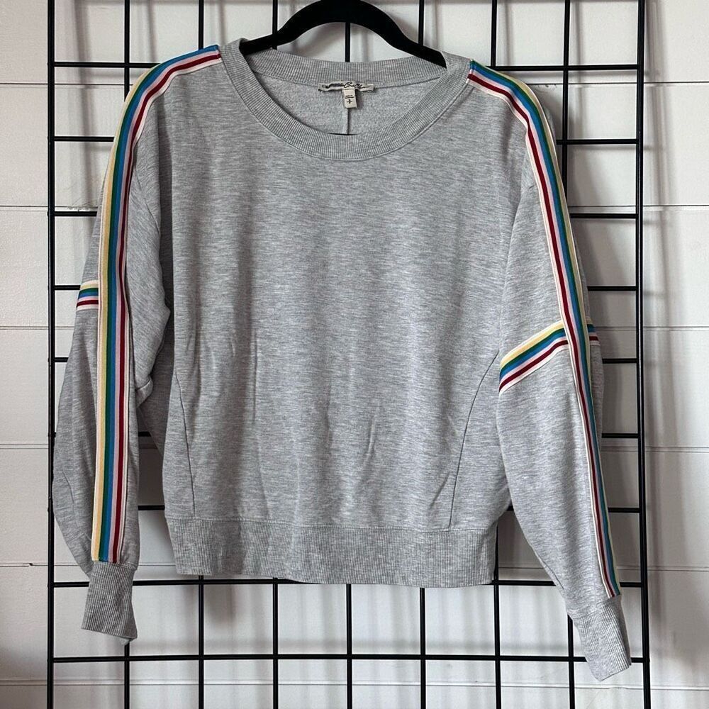 Express Sweatshirt Womens S Grey Crop‎ Colorful Sleeve Stripes One Eleven